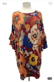 79 PQ-A {Diva At Heart} Red Large Floral Print Tunic EXTENDED PLUS SIZE 3X 4X 5X *** FLASH SALE***