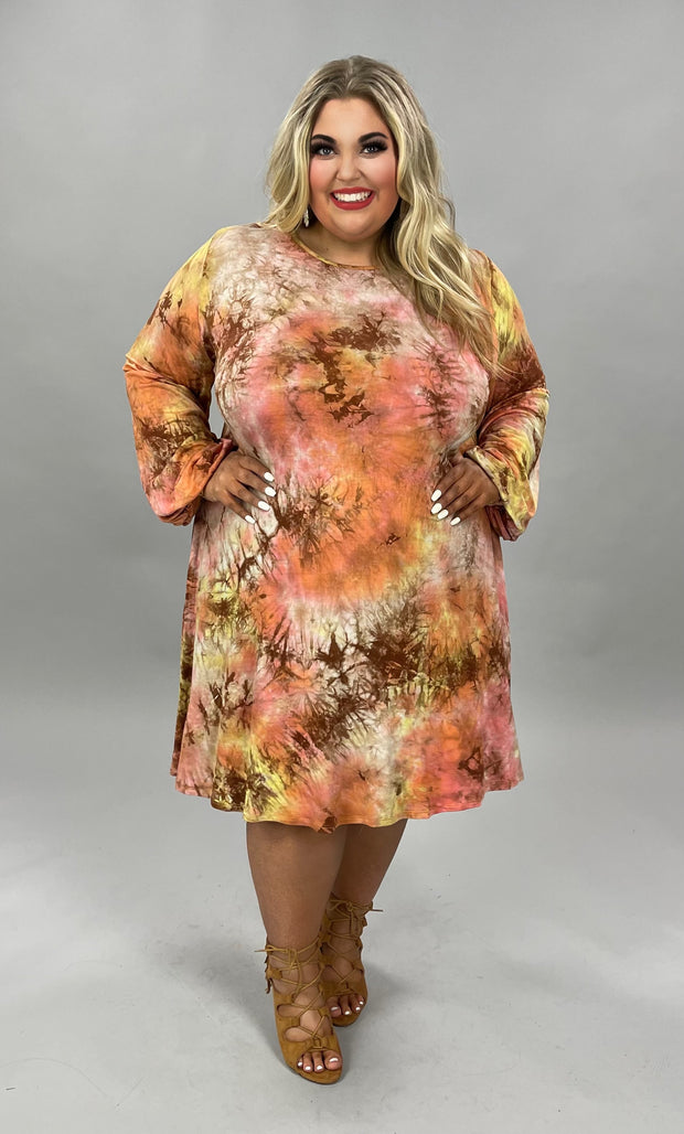 59 OR 32 PLS-A {Sweet As Candy} ***FLASH SALE***Rust/Mustard Tie Dye Dress EXTENDED SIZES 3X 4X 5X