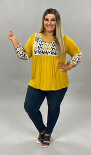 93 CP-E {Block Party} Mustard/Houndstooth Print Top PLUS SIZE 1X 2X 3X