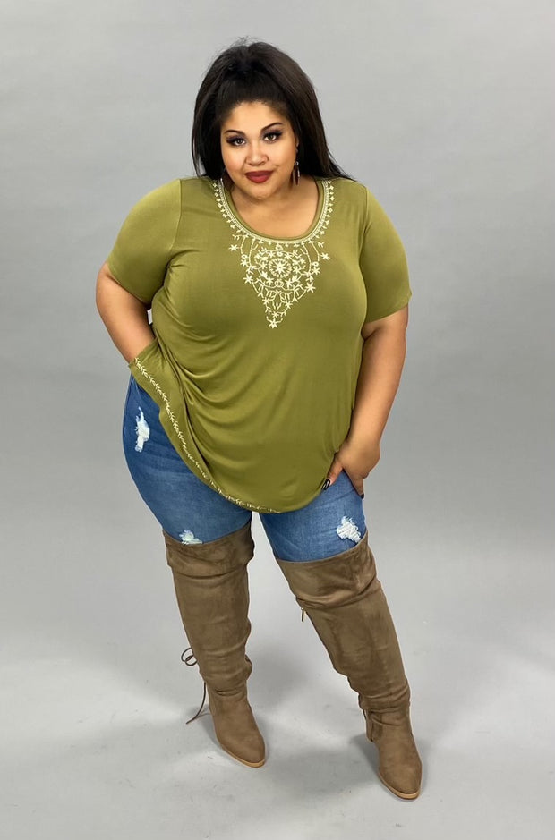 88 SD-A {Fade Into Fall} OLIVE Top W/Detail PLUS SIZE 1X 2X 3X SALE!!