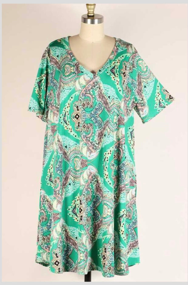 52 PSS-C {Emerald Moments} SALE!! Emerald Paisley Print Dress EXTENDED PLUS SIZE 3X 4X 5X