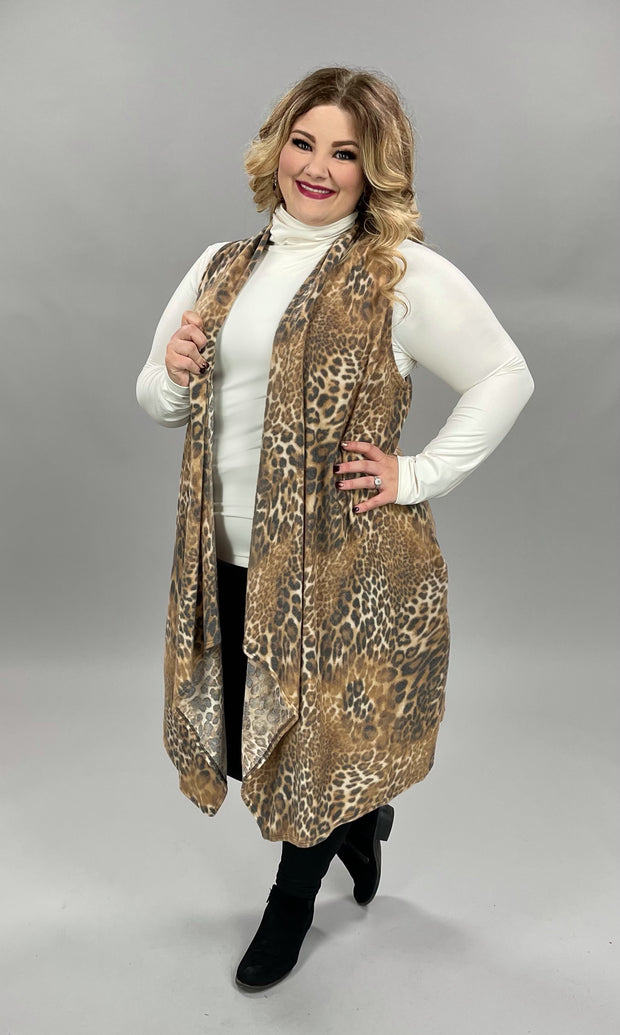 82 OT-E {Lovely Fashion} Mocha Leopard Print Vest PLUS SIZE 1X 2X 3X