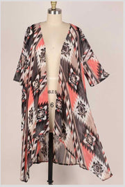 82 OT-D {Desert Appeal} Coral/Black Aztec Print Kimono PLUS SIZE 1X 2X 3X