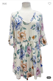 74 PSS-C {Dream State} Ivory Floral Babydoll***SALE*** V-Neck Top PLUS SIZE 1X 2X 3X