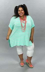 63 PSS-E {Good Energy}  SALE!! Mint Striped Top Cuffed Sleeves PLUS SIZE XL 2X 3X