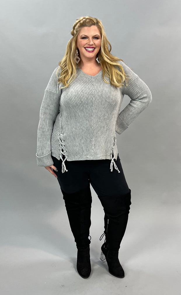 SLS-S {Just Enjoy It} "UMGEE" Gray Ribbed Sweater with Detail  ***FLASH SALE***
