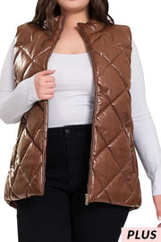 11 OT-A {Artic Chill} Chocolate Quilted Pleather Vest PLUS SIZE 1X 2X 3X