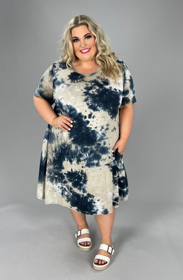 86 PSS-E {Time Passes} Navy/Taupe Tie Dye Dress EXTENDED PLUS SIZES 3X 4X 5X SALE!!