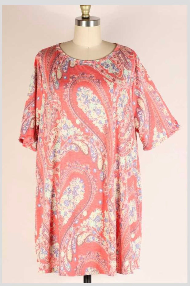 28 PSS-E {All About Style} Dark Coral Paisley Top EXTENDED PLUS SIZE 3X 4X 5X