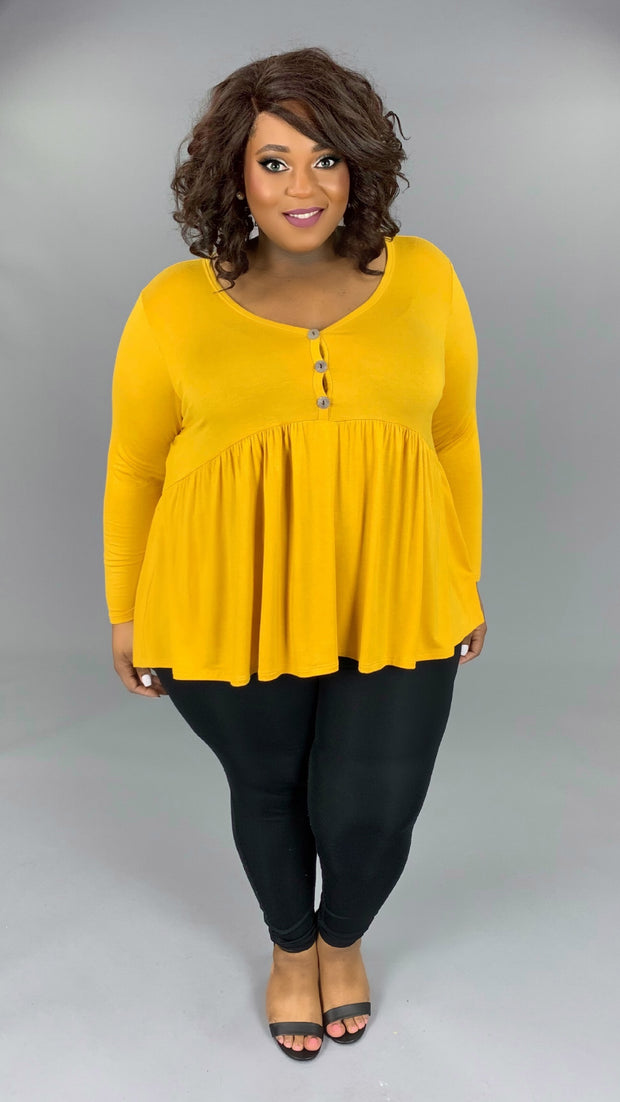 SLS-B {Beauty Within} Gold Babydoll ***FLASH SALE***Tunic With Button Detail EXTENDED PLUS SIZE 3X 4X 5X 6X CURVY BRAND
