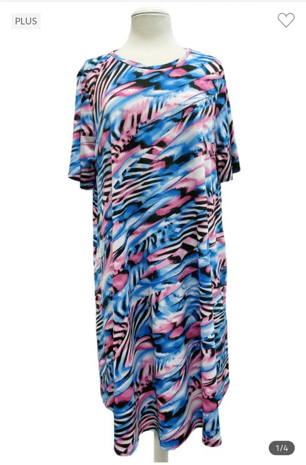 97 PSS-S {Out Of Sight} Blue/Pink Printed***SALE*** Dress PLUS SIZE 1X 2X 3X