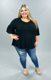 49 SSS-A {Forever Fling} Black Waffle Knit Bell Sleeve Top PLUS SIZE XL 2X 3X