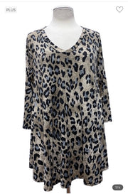 61 PQ-L {No More Trouble} Brown/Grey Leopard Print Top EXTENDED PLUS SIZE 3X 4X 5X