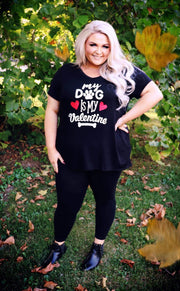 GT-Y {My Dog Is My Valentine} French Terry Black V-Neck Top