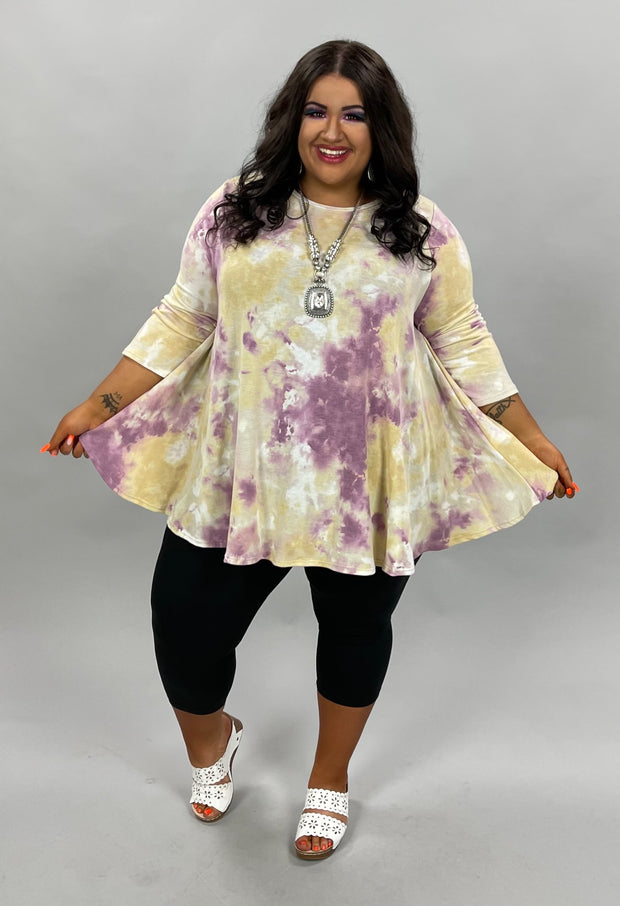 93 PQ-C {Sugar Inspired} Taupe/Purple Tie Dye Top EXTENDED PLUS SIZE 3X 4X 5X