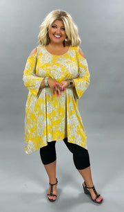66 OS-V {Date Night Ready} SALE! Yellow Floral Cold Shoulder Tunic CURVY BRAND!!! EXTENDED PLUS SIZE 3X 4X 5X 6X