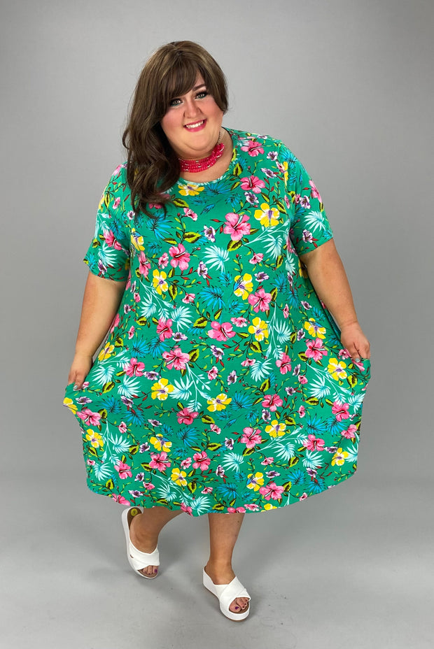 64 PSS-B {Dreaming Of Tomorrow} Green Floral Print Dress EXTENDED PLUS SIZES 3X 4X 5X***SALE***