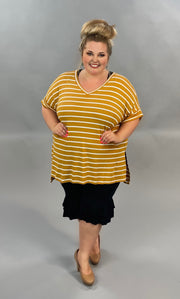 71 PSS-O {Good Time Stripe} SALE!  Mustard Striped Tunic Plus Size 1X 2X 3X