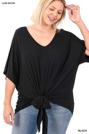 84 OR 44 SSS-E {All Tied Up} Black V-Neck Front Tie Top PLUS SIZE 1X 2X 3X