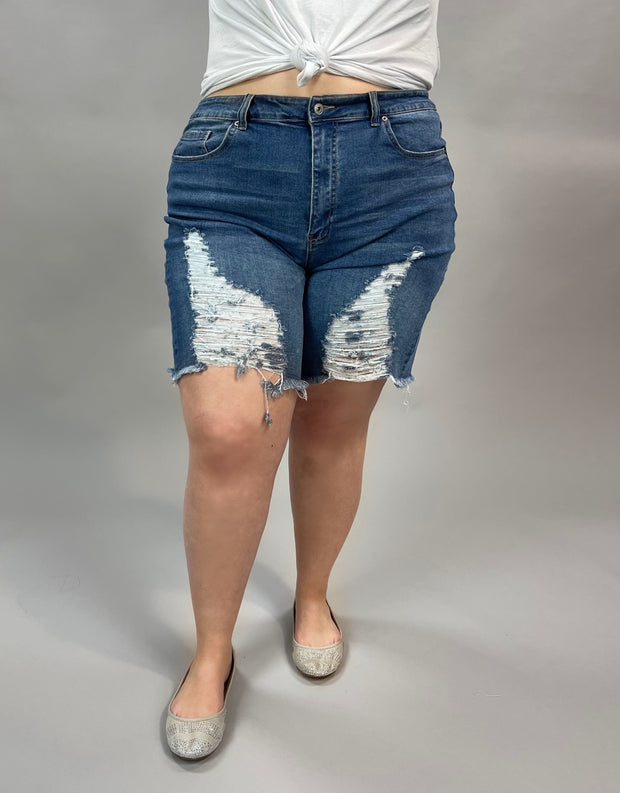 LEG-O OR BT-A {Yes To Distress} High Rise Distressed Shorts PLUS SIZE 1X 2X 3X
