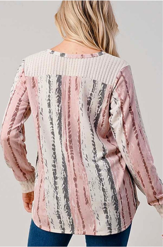 12 CP-A {Made You Look}  ***FLASH SALE***Dusty Pink/Gray Striped Top EXTENDED PLUS SIZE 4X 5X 6X