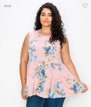 20 SV-U {Live Love Floral} Mauve Floral 3 Tiered Tunic EXTENDED PLUS 3X 4X 5X 5X