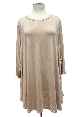75 SQ -F {On Your Team} BEIGE Quarter Sleeve Tunic EXTENDED PLUS SIZE 3X 4X 5X