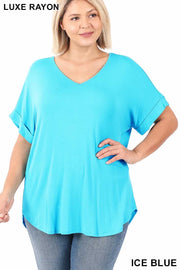 56 SSS-C {Hint of Teal} Teal V-Neck ***SALE*** Short Sleeve Top  PLUS SIZE 1X 2X 3X
