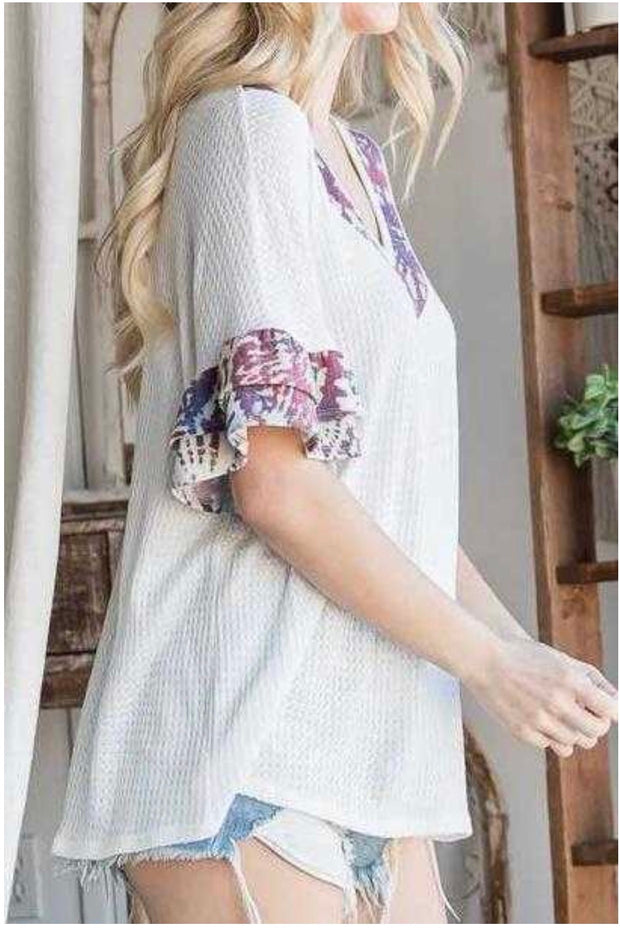 71 SD-A {Summer Dreams} SALE!! Ivory Tunic with Tie Dye Neck/Sleeve Plus Size 1X 2X 3X