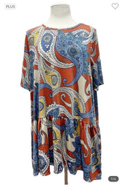 85 PSS-G {Paisley Thoughts} Rust/Blue Paisley Top EXTENDED PLUS SIZE 3X 4X 5X
