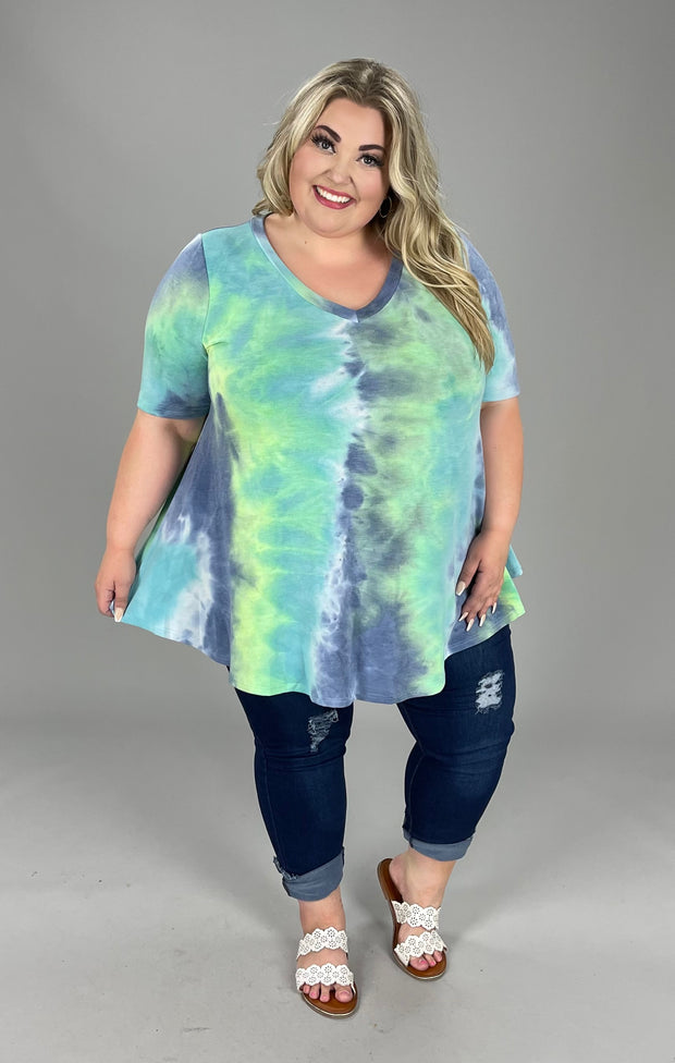 57 PSS-K {Do Your Thing} Blue Tie Dye V-Neck Top EXTENDED PLUS SIZE 3X 4X 5X