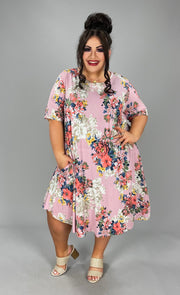 52 PSS-F {Flower Play} Peach ***SALE***Floral Print Dress EXTENDED PLUS SIZE 3X 4X 5X