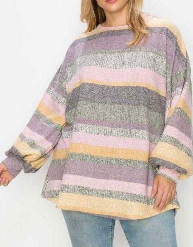 63 OR 32 PLS-R {Journey To You} ***FLASH SALE***Pink/Charcoal Striped Top EXTENDED PLUS SIZE 3X 4X 5X