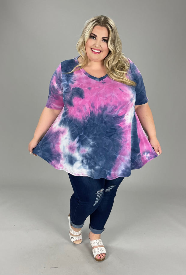 57 PSS-L {Dream For Me} Navy Tie Dye V-Neck Top EXTENDED PLUS SIZE 3X 4X 5X