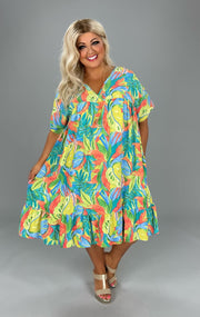 85 PSS-D {Leaves In The Breeze} Lemon***SALE*** Lime Printed Dress PLUS SIZE 1X 2X 3X