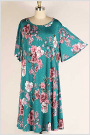 28 OR 31 PSS-V {Wide Eyed Gaze} Teal Floral Dress EXTENDED PLUS SIZE 3X 4X 5X