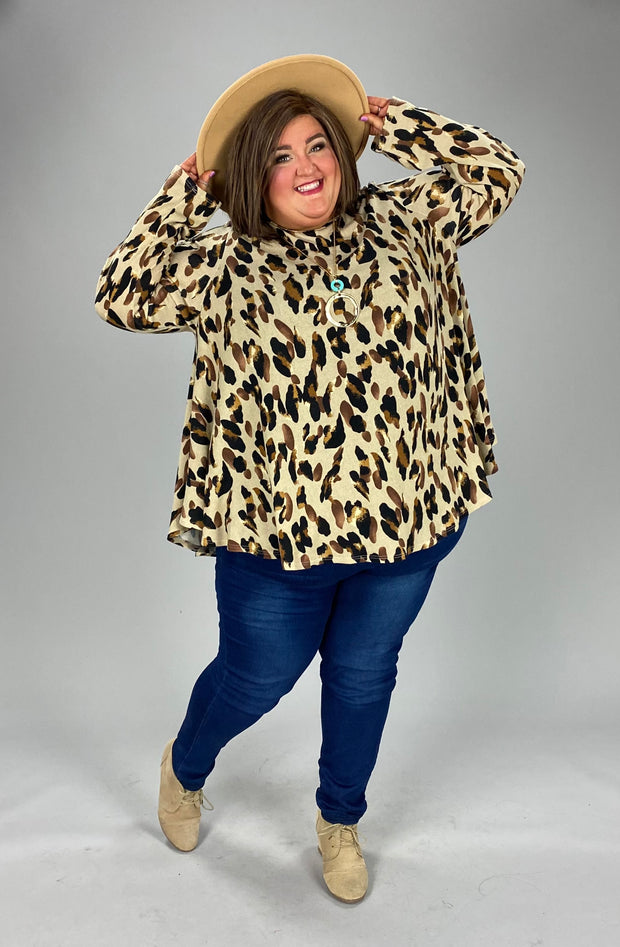 69 PLS-A {Keep You Company} Taupe Leopard Print Top EXTENDED PLUS SIZE 3X 4X 5X