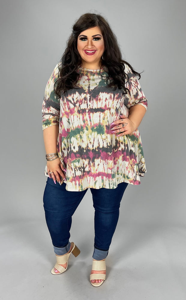 84 PSS-B {Wish You Could} ***SALE***Olive/Maroon Print Tunic EXTENDED PLUS SIZES 3X 4X 5X