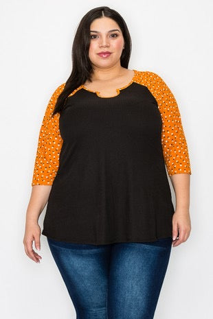 51 CP-I {Calls For A Good Day} Orange Black Ribbed Top CURVY BRAND!!!  EXTENDED PLUS SIZE 1X 2X 3X 4X 5X 6X
