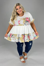 36 CP-B {Floral Fav} ***SALE***Ivory/Floral Tiered Top PLUS SIZE 1X 2X 3X