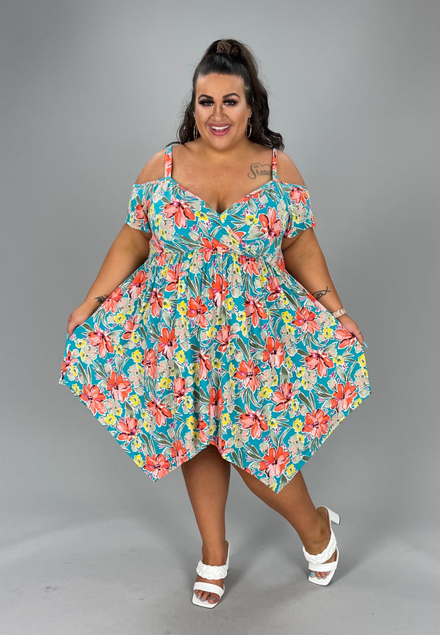 76 OS-A {Too Good To Me} ***SALE***Mint Floral V-Neck Dress CURVY BRAND!!! EXTENDED PLUS SIZE 1X 2X 3X 4X 5X 6X