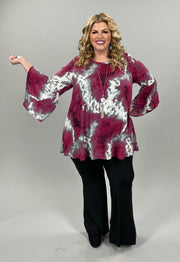 56 OR 34-PQ-T {Caught Off Guard} Burgundy Bell Sleeves Tunic Plus Size1X 2X 3X