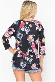 49 OS-A {Flowers In Bloom} ***FLASH SALE***Floral Print Cut Out Sleeve Top PLUS SIZE XL 2X 3X