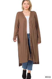 22 OT-K {Close To You} Mocha Ribbed Button Up Duster PLUS SIZE 1X 2X 3X