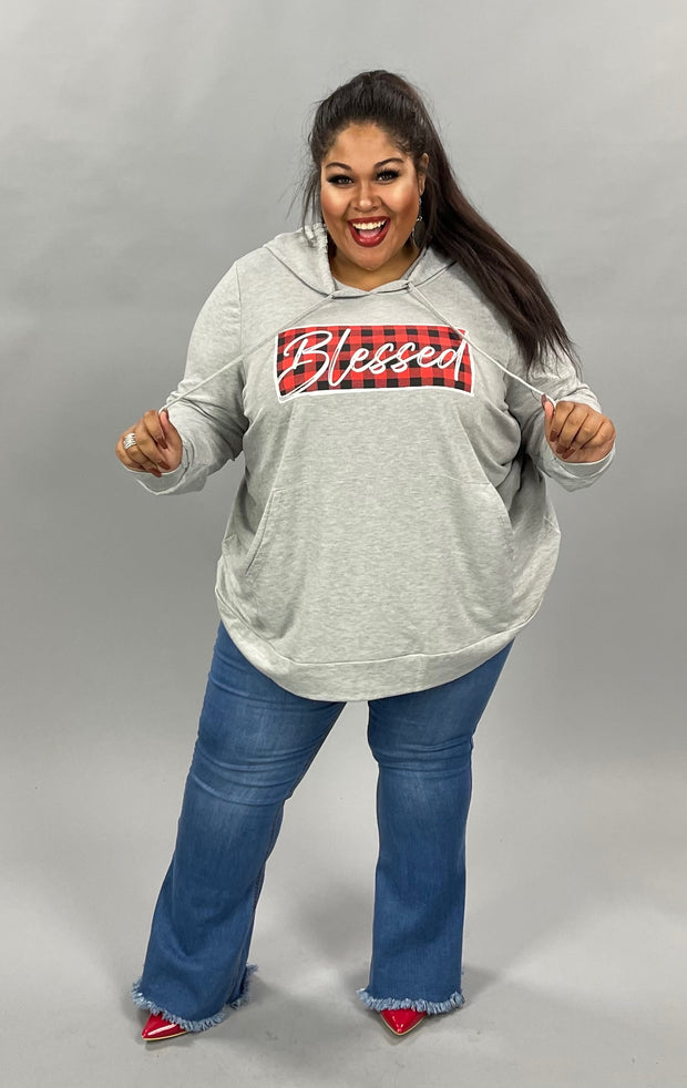92 HD-F {BLESSED} GRAY ***FLASH SALE***Blessed Hoodie CURVY BRAND!! EXTENDED PLUS SIZE 3X 4X 5X 6X