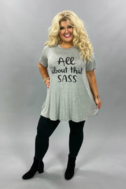 77 GT-O {All About Sass} Gray V-NECK Graphic Tee CURVY BRAND!! EXTENDED PLUS SIZE 3X 4X 5X 6X