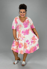 76 PSS-C {Lovely Wishes} Coral Fuchsia Tie Dye Dress EXTENDED PLUS SIZE 3X 4X 5X
