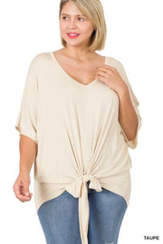 84 OR 44 SSS-G {All Tied Up} Taupe V-Neck Front Tie Top PLUS SIZE 1X 2X 3X