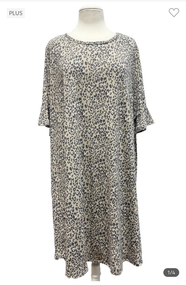 34 PSS-D {Be The Drama} Taupe Leopard Print Dress EXTENDED PLUS SIZE 3X 4X 5X