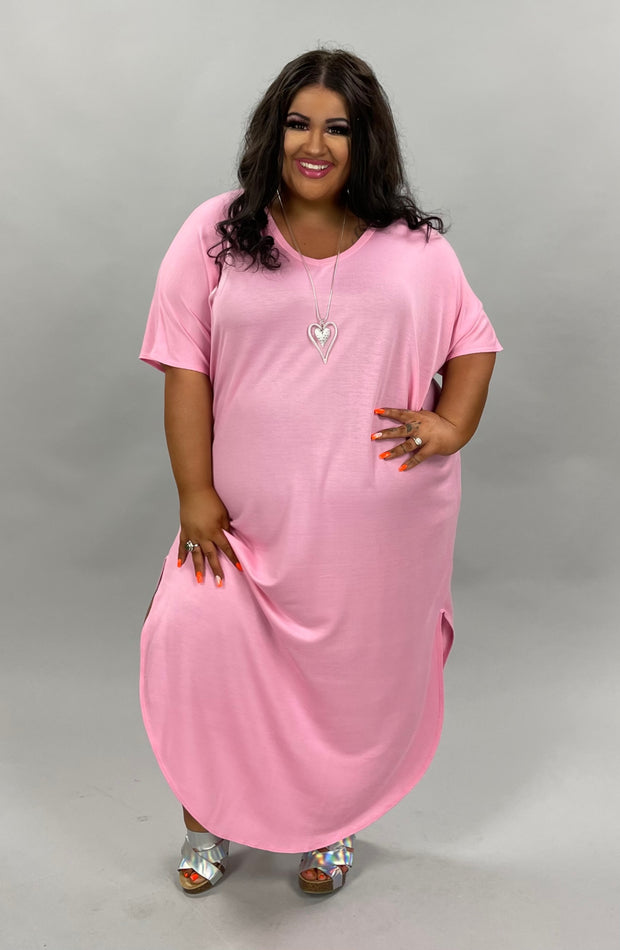 LD-Z {Bubblegum} Pink V-Neck Soft Knit Maxi Dress PLUS SIZE 1X 2X 3X